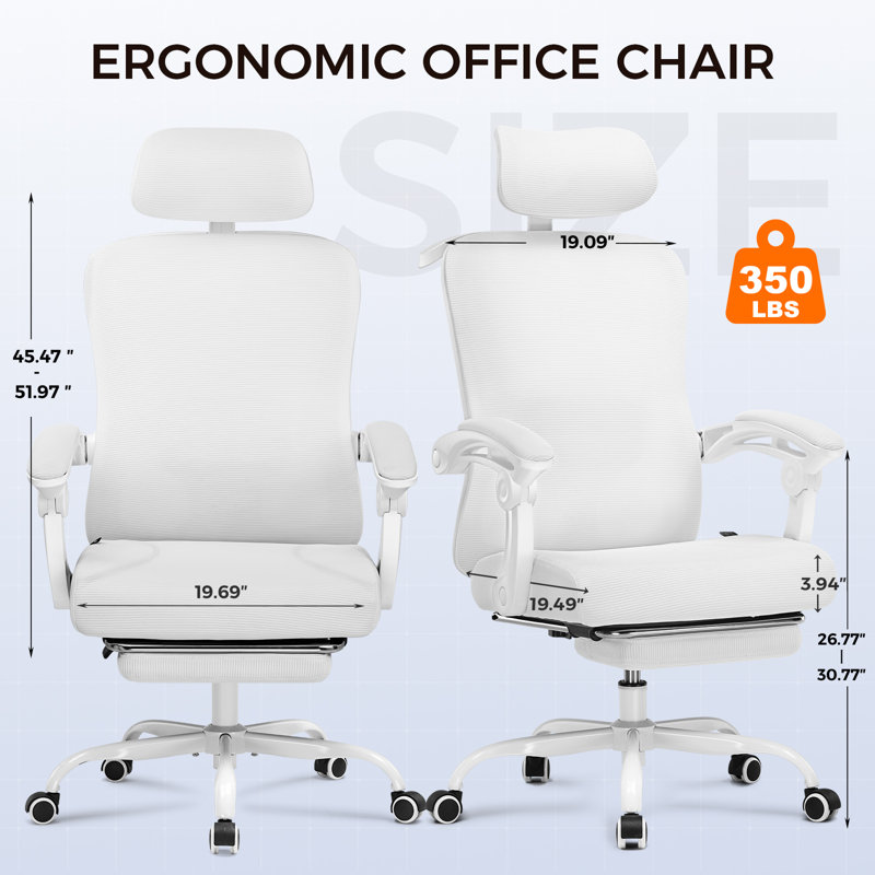 Hermann High Back Ergonomic Computer Chair 3D Adjustable Lumbar Support Comfy Breathable Reclining Mesh Hermann 3D Agjustable Headrest With Footrest Upgraded Linkage Armrest