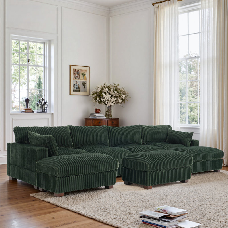 Canapé modulaire réversible 6 pièces en fausse fourrure de lapin, Imitation fourrure verte