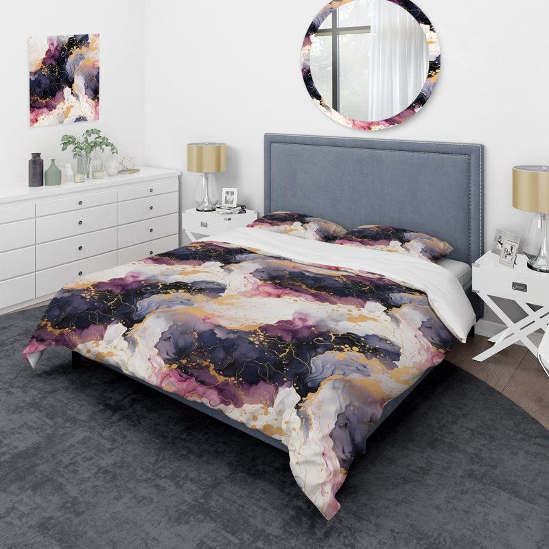 Literie en marbre doré cosmique Intrigue, Housse de couette simple + 1 taie décorative stan