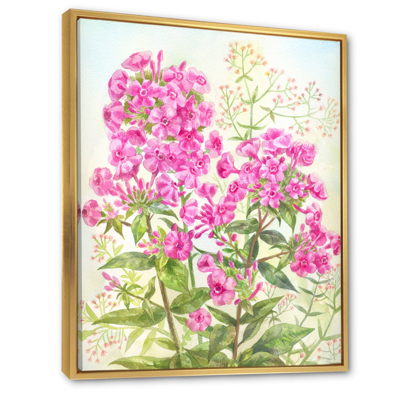 «Blossoming Pink Spring Flower», peinture sur toile, H 36 po x l 24 po x P 1 po, Cadre flottant doré