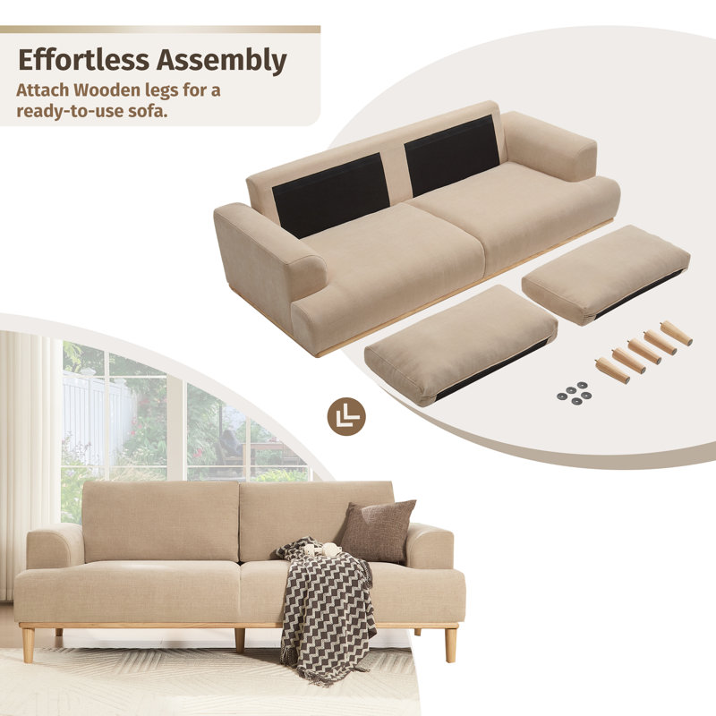 83.85" Modern Sofa Chenille Wooden Upholstered Couch, Khaki