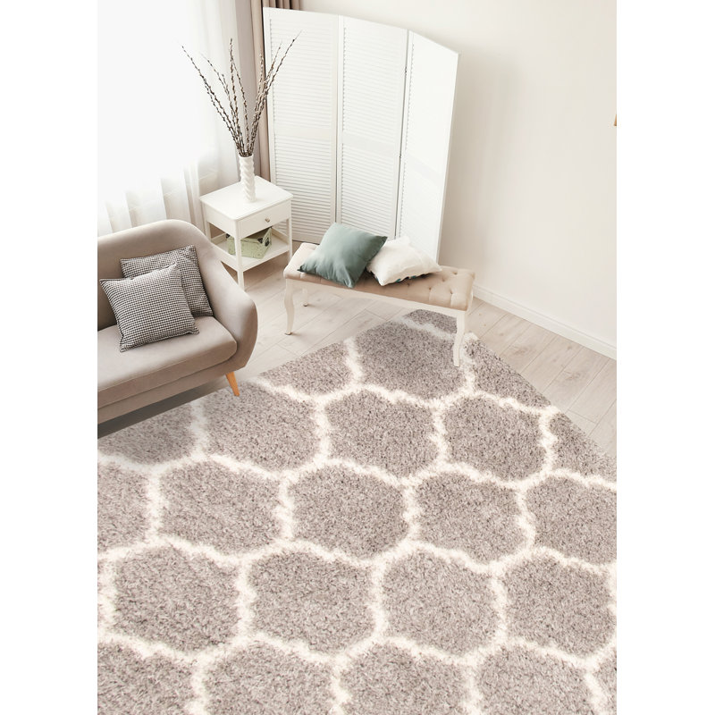 Tapis gris / ivoire Vieira Trellis, Rectangle 6 pi 7 po x 9 pi 6 po