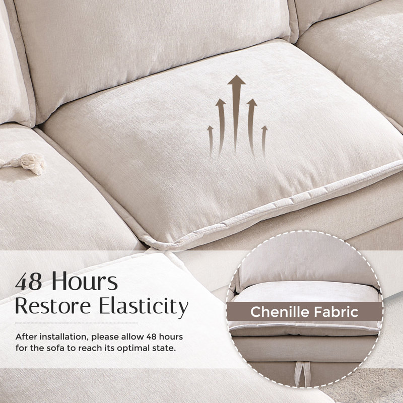 89" Modern Modular Sofa with Large Storage Space, Chenille Fabric U-Shaped Modular Sofa with Ottoman, Featuring Deep Seat Cushions and Throw Pillows