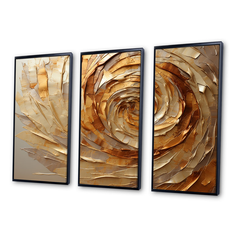 Brown Gilded Mocha Spiral - Abstract Spirals Canvas Wall Art Set, 32" H x 48" W x 1" D, Black Floater Framed