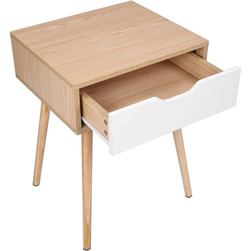 Table de chevet 1 tiroir Kazwell en brun / blanc