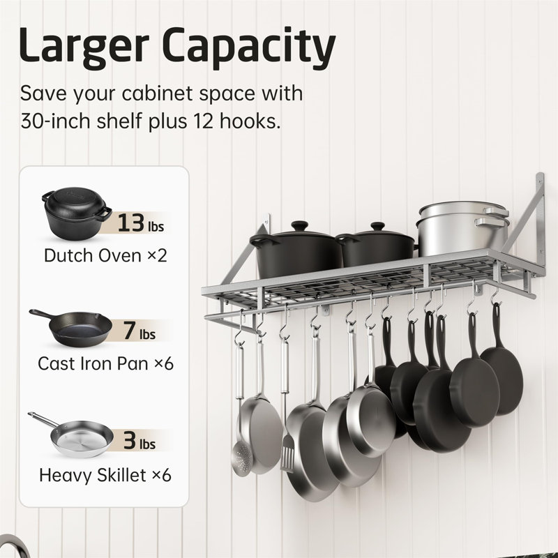 Iron Wall Mounted Pot Rack, Silver