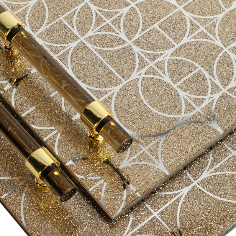 Elegant Glass Serving Trays With Modern Handles - Decorative And Functional Tabletop Display - Stylish And Versatile Accent Set Of 2