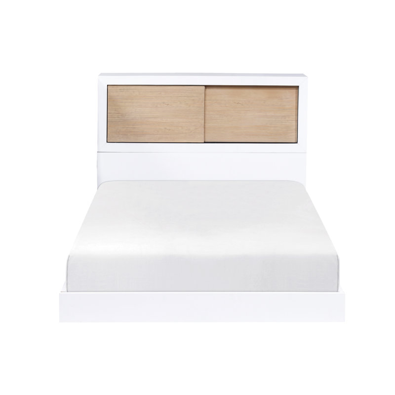 Lit simple sans base requis avec tête de lit blanche - Bois d'ingénierie juvénile de style Mid-Century à 2 tons, Lit simple