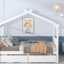 Lit double en bois avec tiroirs, blanc