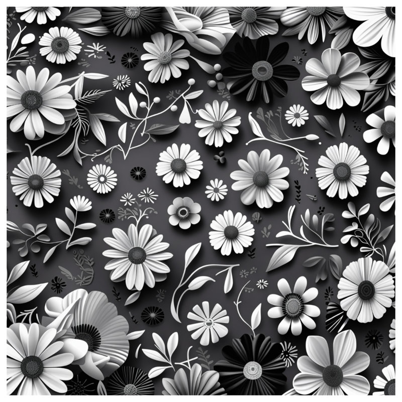Coussin BlackWhiteFloral, 18 x 18 inches