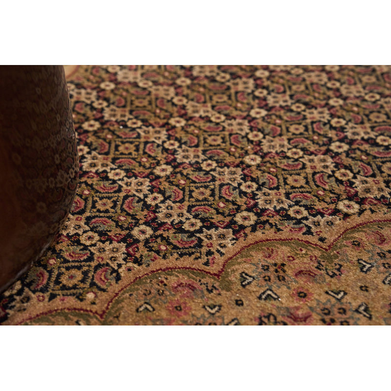Hand-Knotted Black and Beige Floral Wool 8' x 10' Rug