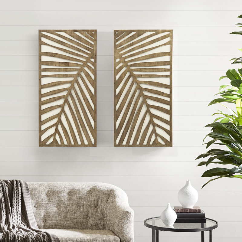 Panneau de décoration murale bicolore en bois avec feuille décorative, de 2 panneaux