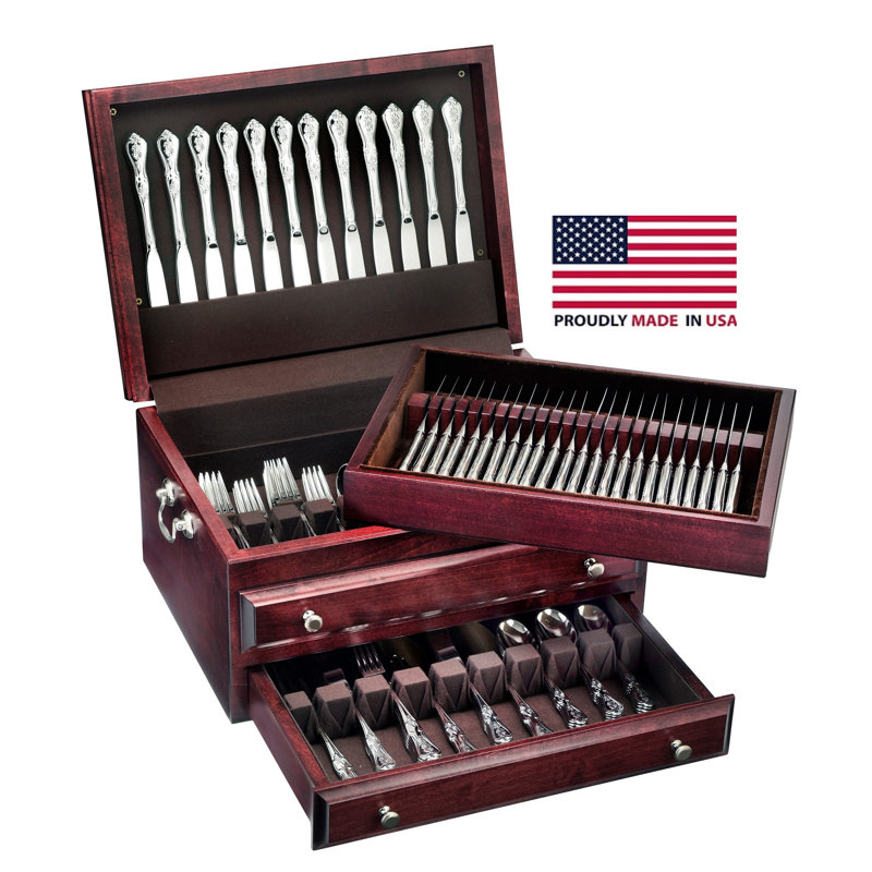 Mahogany Presidential Flatware Chest with Lift-Out Knife Tray