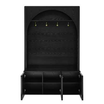 Tamsin Farmhouse All-in-One Arched Hall Tree with Storage Bench, Coat Rack & Adjustable Shelves
