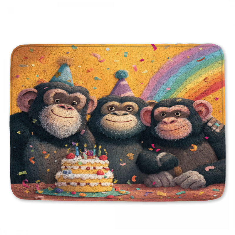 Tapis de bain Monkeys avec gâteau d'anniversaire, L 34 po x L 21 po