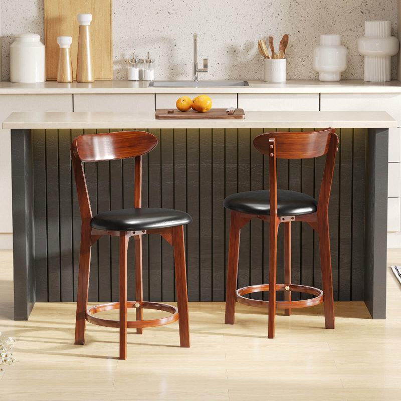 Tabouret de bar avec dossier courbé et repose-pieds, Tabouret de comptoir (siège d'une hauteur de 23,5, 2