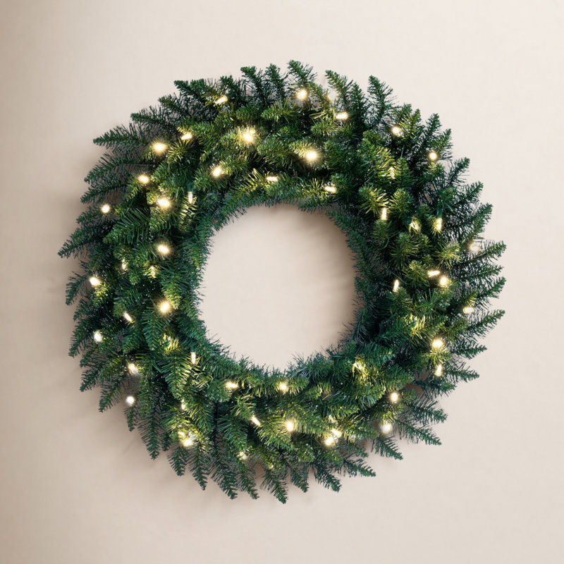 Couronne de sapin artificielle Peabody, Transparent chaud, H 30 po x l 30 po x P 3 po