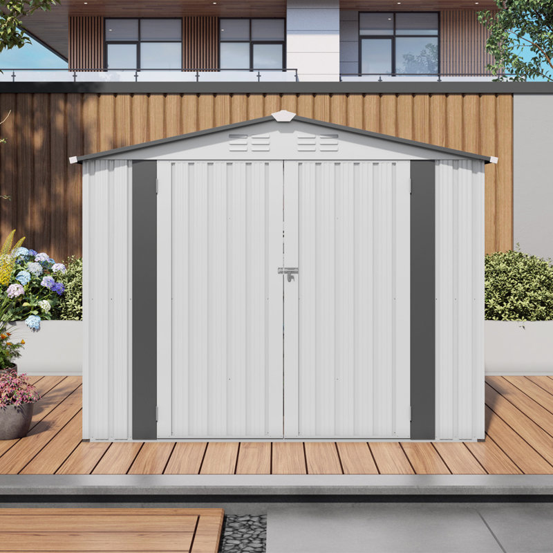 Remise de rangement extérieure en métal durable, 8 pi x 6 pi, conception moderne pour le jardin
