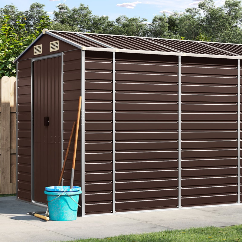 Grande remise de jardin en acier galvanisé brun Vidaxl, H 78 po x l 218,5 po x P 75,2 po, Marron foncé