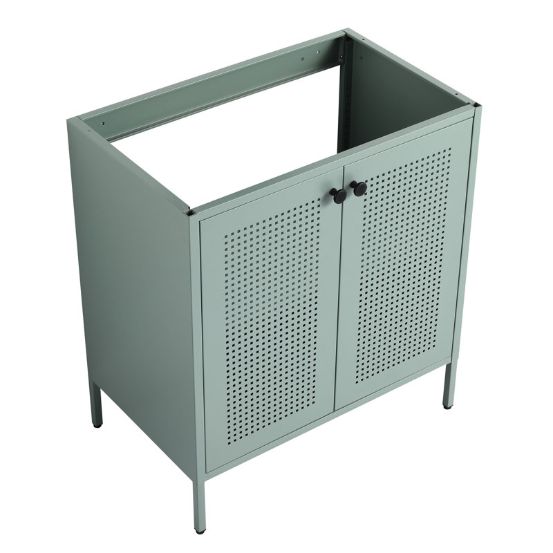 Meuble-lavabo moderne autoportant de 30 po - Bvb05730gn-1. Fabrication en acier laminé à froid, et. Rangement spacieux avec tablettes réglables. Armoire à double porte. Plateau de lavabo amovible. Finition menthe. Robinet non