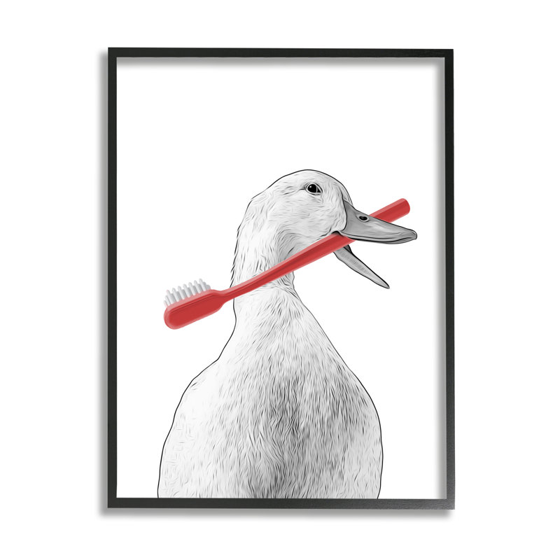 Portrait de canard et brosse à dents par Annalisa Latella, Giclée encadrée noir minuit, H 11 po x l 14 po x P 1,5 po