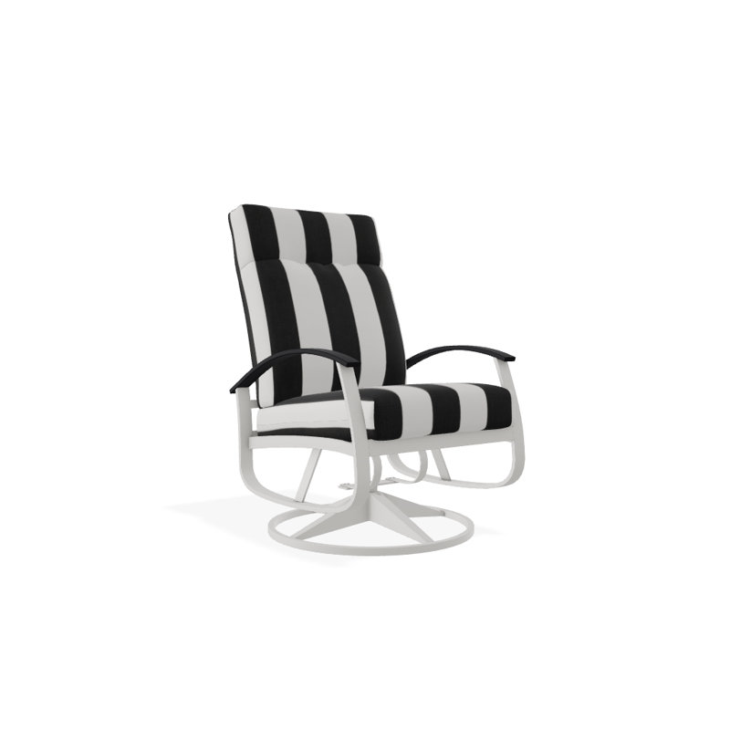 Chaise de patio pivotante avec coussins Askar, Cabana classique à rayures noires Sunbrella®, Noir P70, Neige texturée
