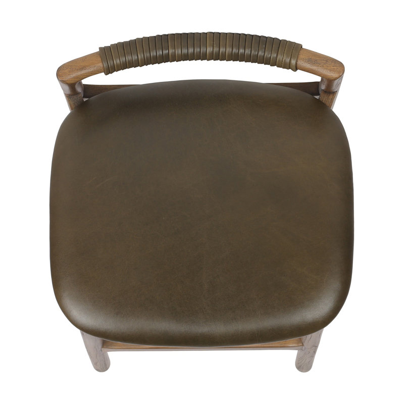 Solene Stool, Bar Stool (30" Seat Height), Dulane Moss/Genuine Leather, Toasted Nettlewood