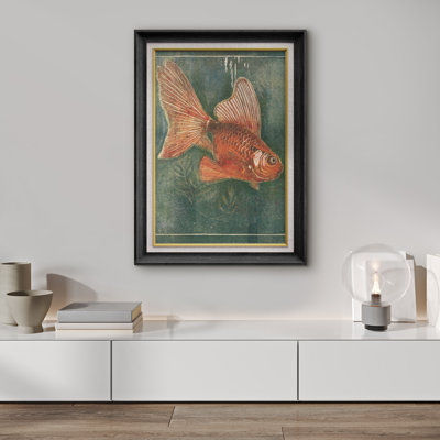 Poisson rouge orange dans la mer, illustrations élégantes classiques, œuvre nautique rustique