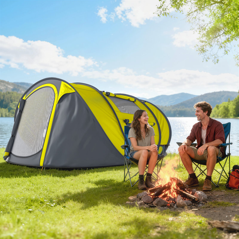 Tente de camping automatique pour 4 personnes avec portes sac de transport, Jaune