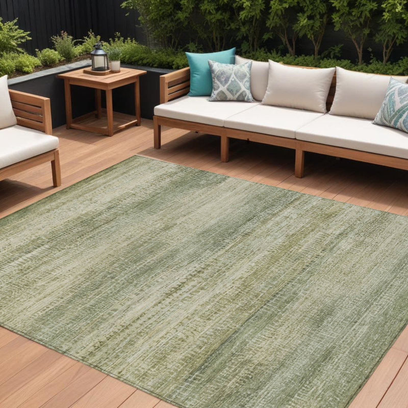 Tapis extérieur lavable abstrait vert artichaut 9 pi x 12 pi artichaut, Rectangle 9' X 12'