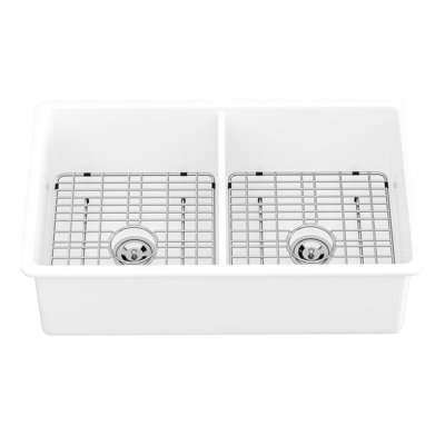Évier en céramique à double cuve encastrable 32 po - cuve rectangulaire blanche pour une préparation hygiénique des aliments
