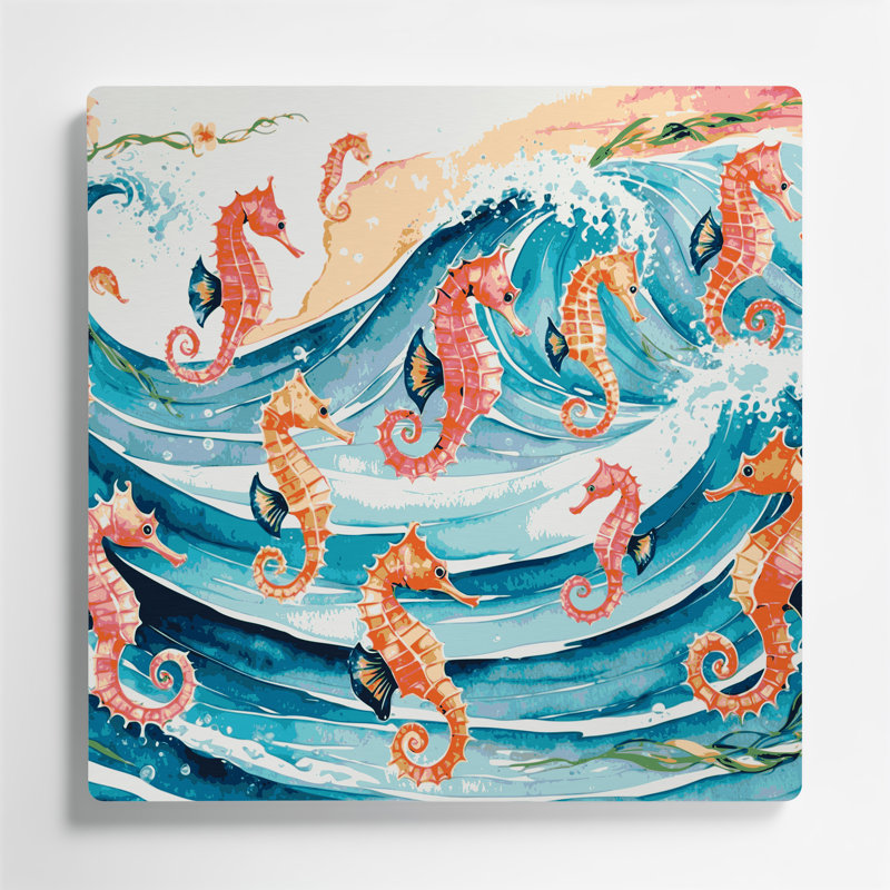 Hippocampe hawaïen, art mural en métal blanc, H 32 po x l 32 po