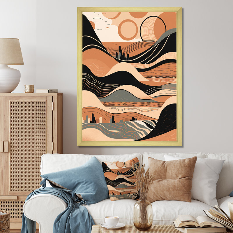 «Brown Black Line Art Elegance II», reproduction d'art sur toile, H 32 po x l 24 po x P 1 po, Cadre doré à une seule photo