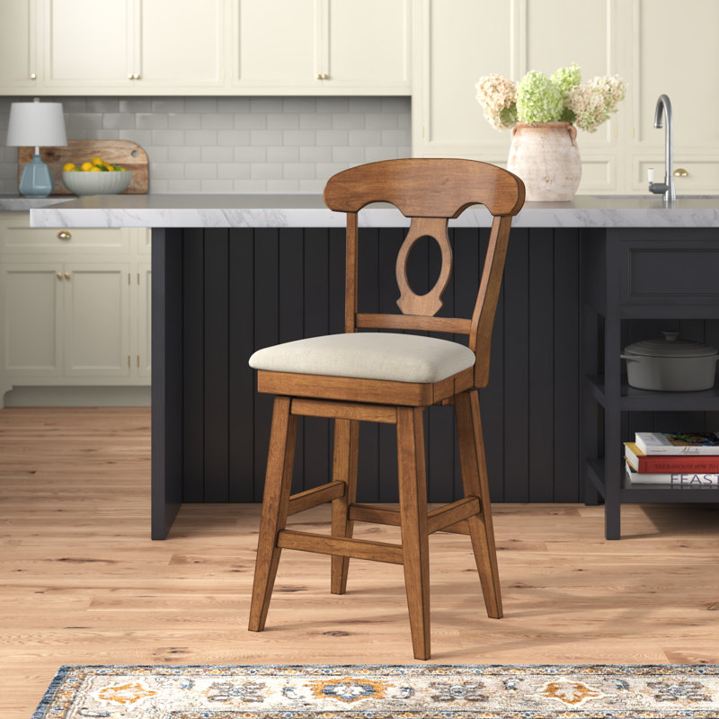 Tabouret de bar et de comptoir pivotant Fortville, Chêne, Tabouret de comptoir (siège d'une hauteur de 25,8