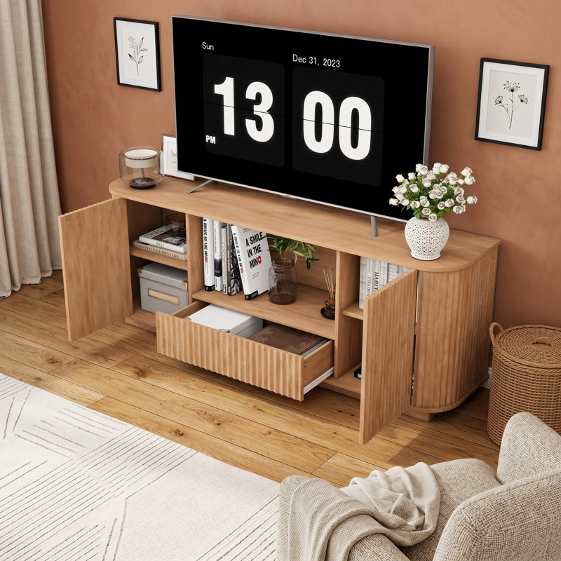 Meuble télé en bois avec armoire de rangement et tiroirs