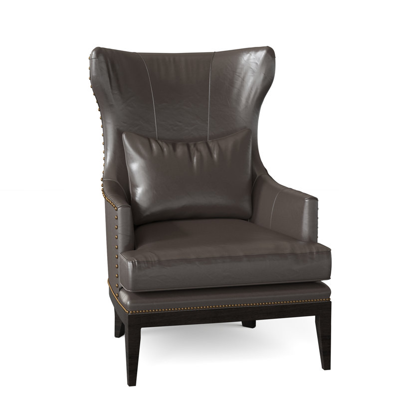 Taraval Leather Wingback Chair, Cobblestone, Aline Fumo Genuine Leather, #9 & #54 French Natural