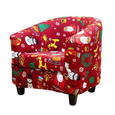 Santa's Stretch Club Armchair Slipcover - Christmas Barrel Tub Sofa Cover, Festive Furniture Protector