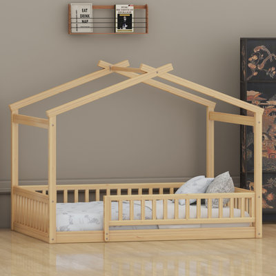 Kids House Bed Frame with Safety Fence