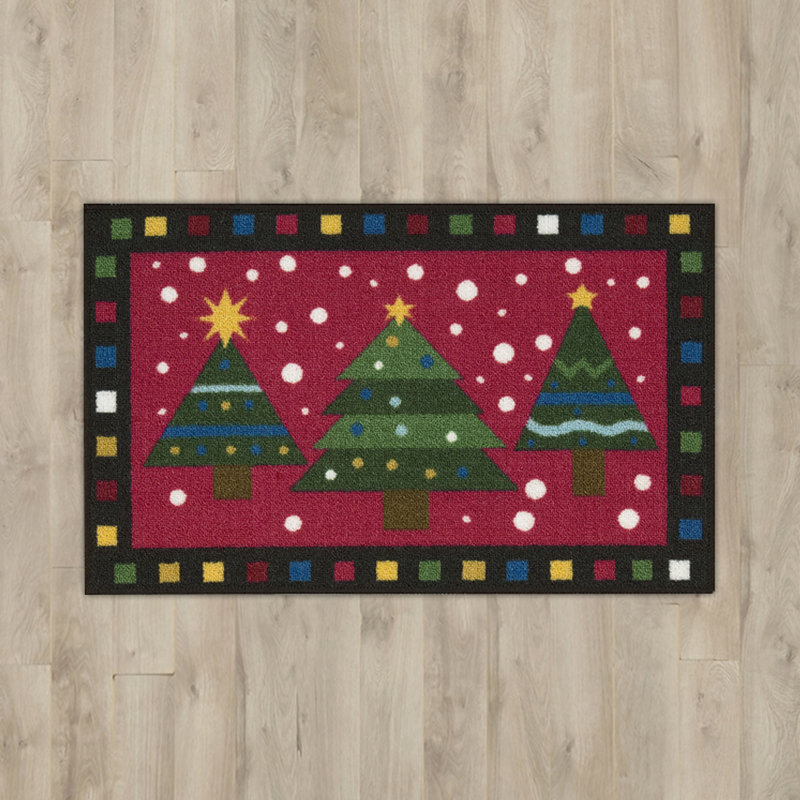 Tapis 3 arbres vert/rouge