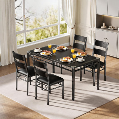 Rectangular Dining Table Set with Upholstered Chairs, Compact Space-Saving Kitchen Furniture with Corner Guards for Apartment Home, 1 Table + 4 Chairs