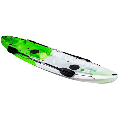 Kayak de pêche, kayak sit-on-top de 3,80 m (12,4 pi) pour 2 à 3 adultes, avec pagaie et siège confortable, capacité de 272 kg (600 lb), kayak de mer récréatif à coque rigide