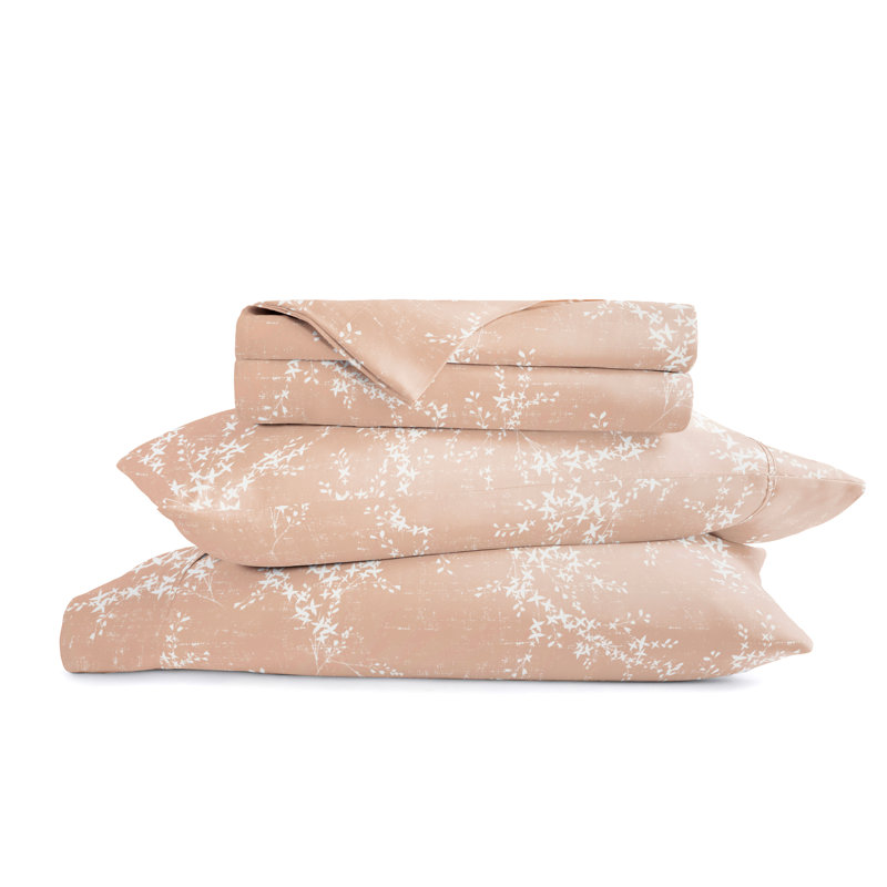 4 Piece Delicate Details Pattern Sheet Set, King Sheet Set with 2 King Pillowcase, Apricot Floral