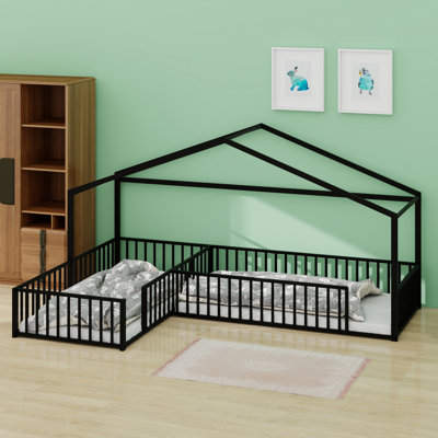 Floor Bed ， L Shaped House Frame for Siblings