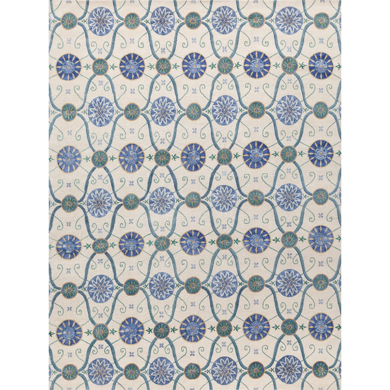 Josephine Geometric Area Rug in Blue/Ivory/Green, Rectangle 12' x 18'