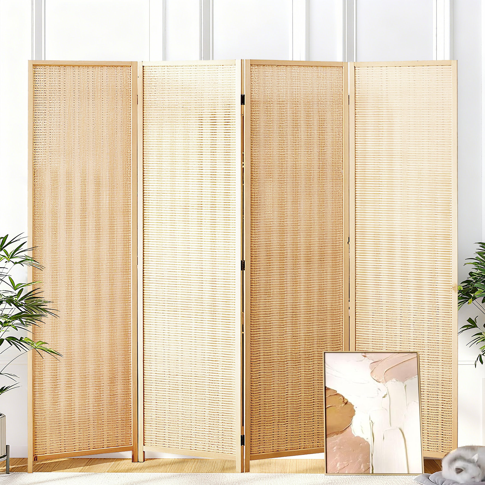 Bay Isle Home™ 4 Panel Room Divider - Natural Bamboo, Foldable No ...