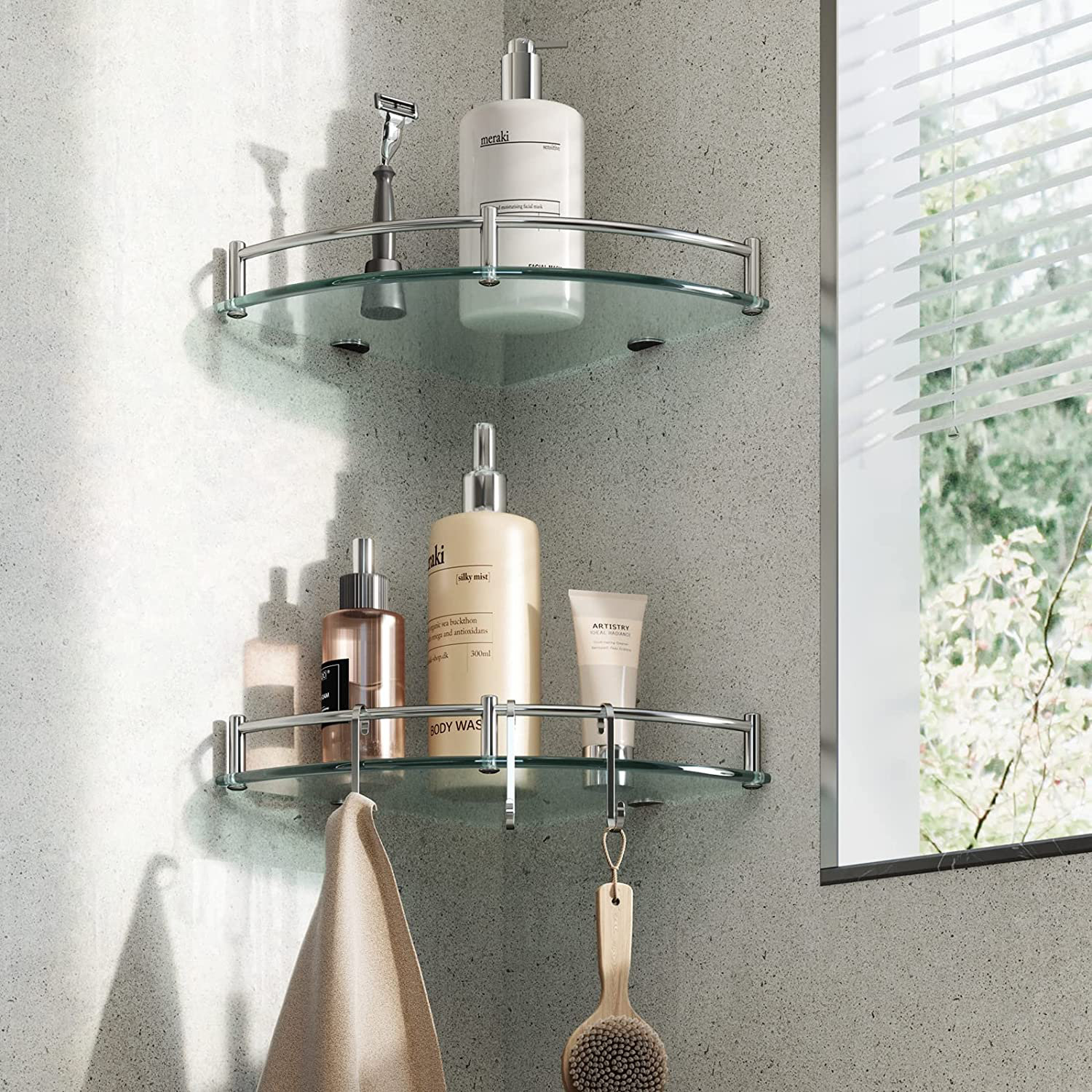 Brayden Studio® Bathroom Shelf, 2 Tier Glass Bathroom Wall Shelf With ...