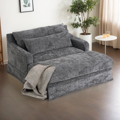 Canapé-lit en chenille - causeuse avec coussins, surface texturée, siège très profond