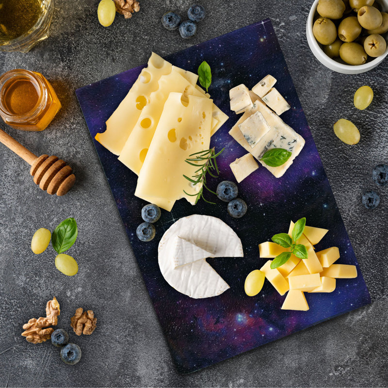 Ambesonne Space Tempered Glass Cutting Board Nebula Dark Galaxy Stars Magenta Blue