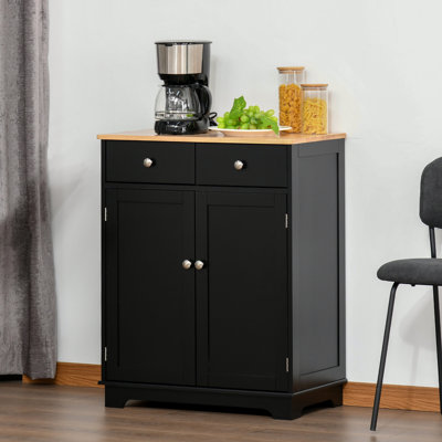 Sideboard Storage Cabinet - Black With Solid Wood Surface. 2 Drawers, Adjustable Shelf For A Clean And Tidy Home Counter. Environment