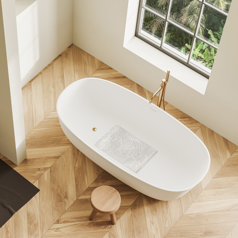  Tapis de douche rectangulaire en caoutchouc avec poignée d'aspiration, Blanc